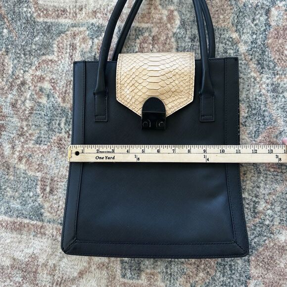 Loeffler Randall Jr Work Tote Embossed Python Nude Black Leather Handbag - Picture 7 of 11